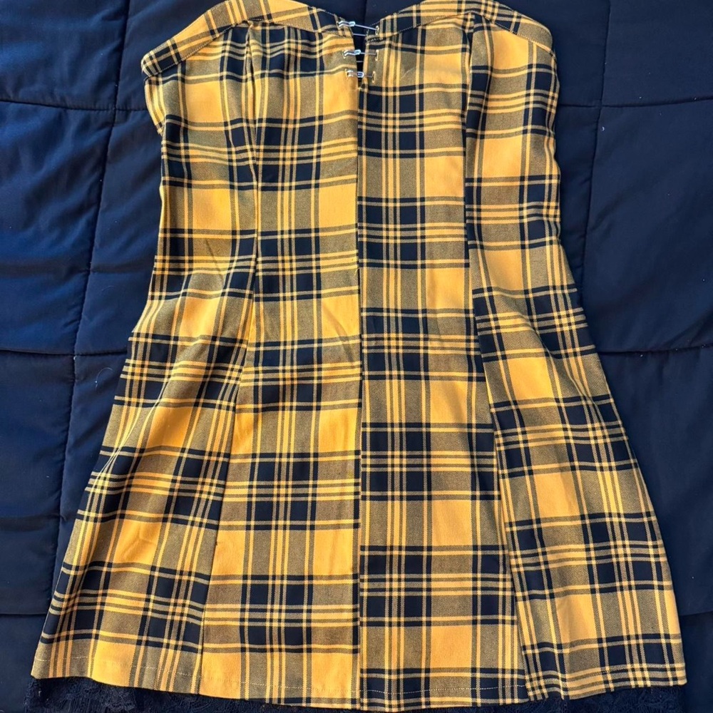 Yellow Plaid Strapless Dress